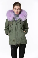 meifng new brand fur parka fashion jacket with beaded purple inside luxury fur hooded
