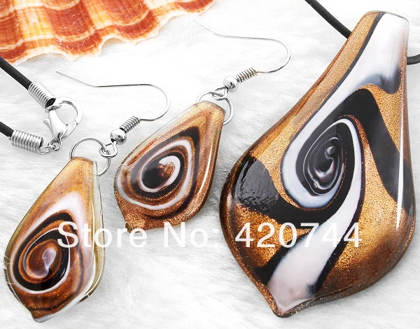 1 sets / lot Leaf Lampwork Murano Glass Necklace Pendant Earrings FASHION