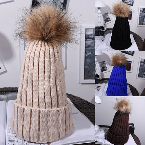 Женская Осень Зима Мода Нечеткие Бал Крючком Вязаная Шапка Хемминг Теплую