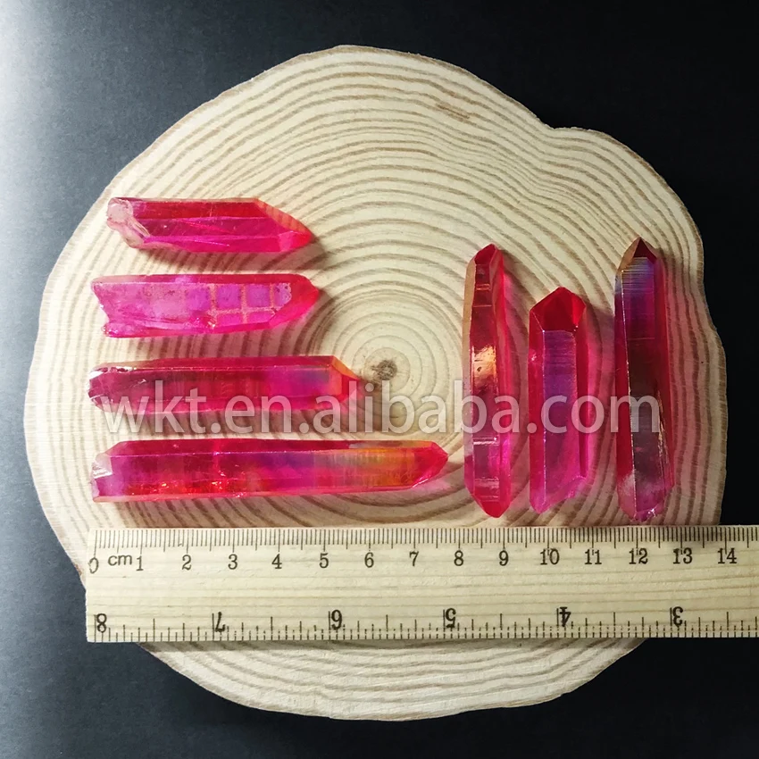 WT G064 ярко розовый Титан аура Кристалл кварц точка красивый сырой титановый для