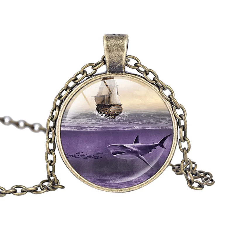 Ожерелье с акулой стекло кабошон подвеска в форме акулы ожерелье стеклянный