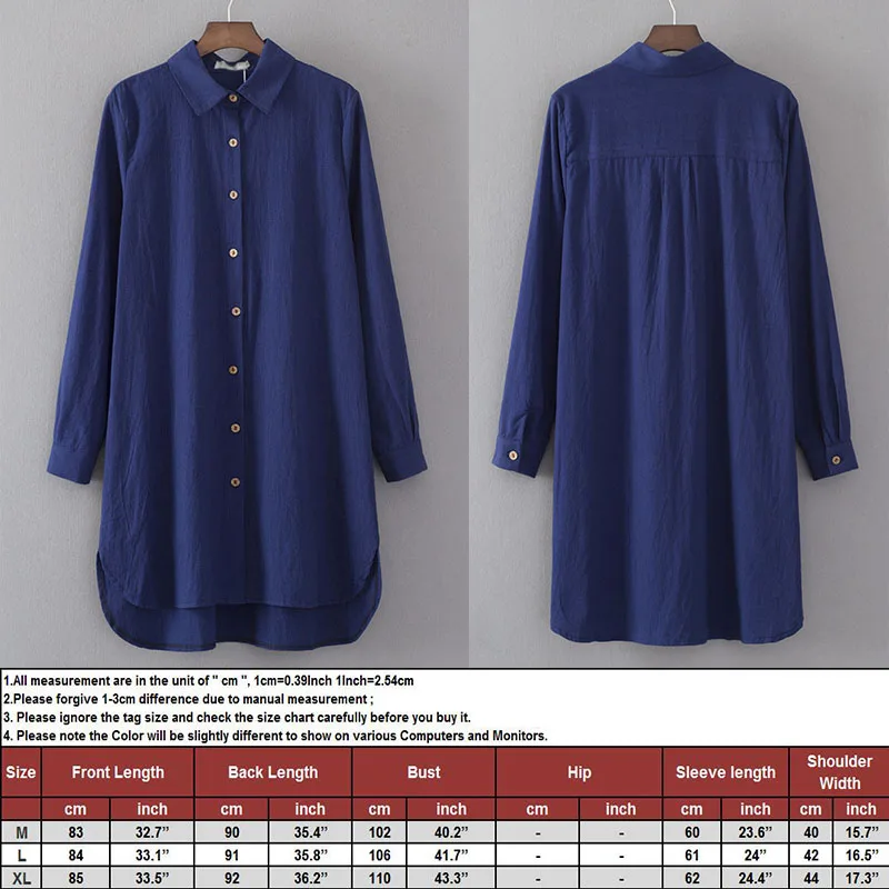 Женская длинная рубашка в стиле ретро Повседневная Свободная из хлопка и льна