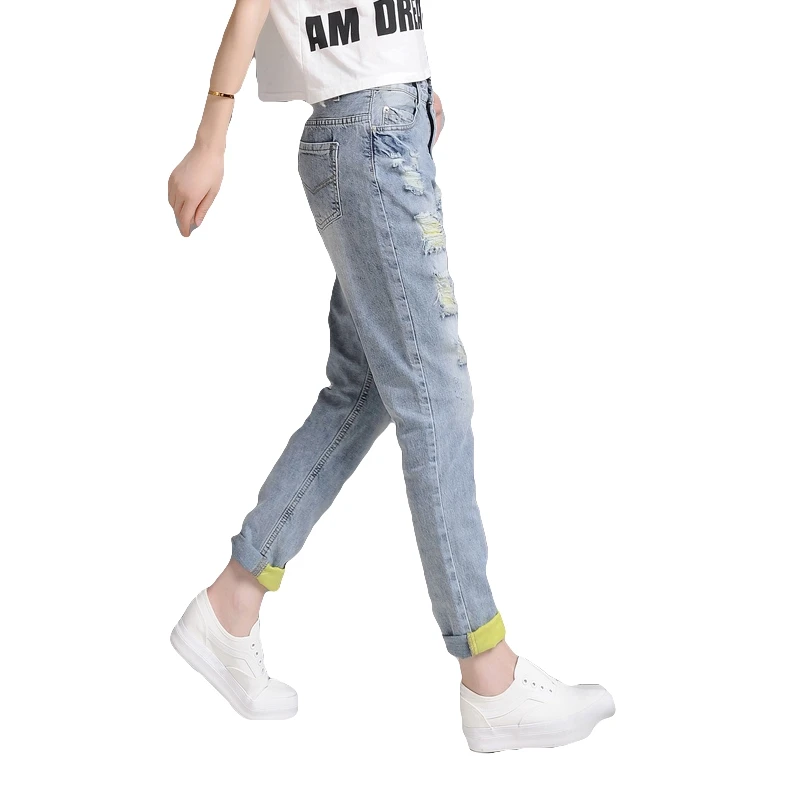PADAUNGY Ripped Jeans Hole Ankle Length Denim Pants Vintage Jean Sobretudo Feminino Boyfriend Jeggings High Waist Torn Trousers |