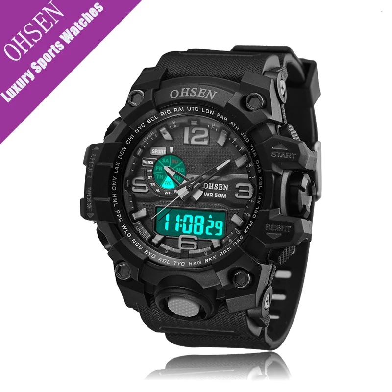 OHSEN мужские спортивные часы светодиодный цифровой кварцевый двойной раз Кемпинг