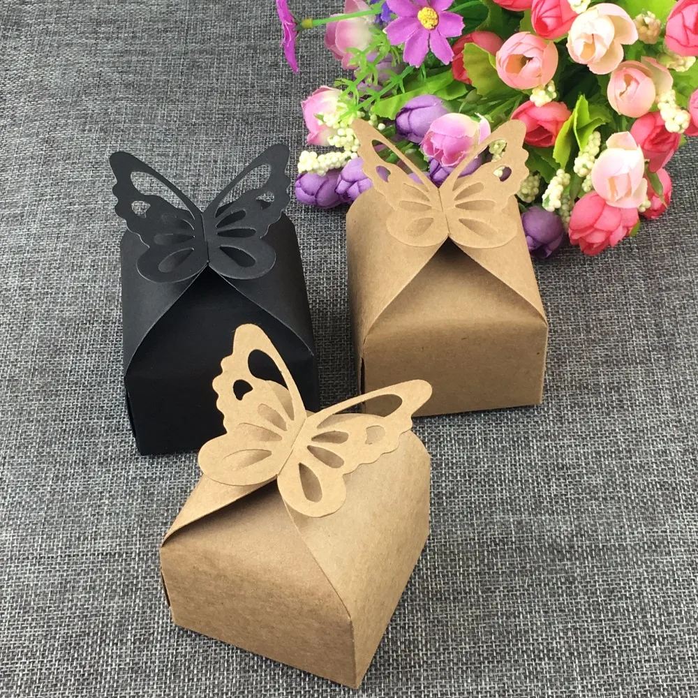 100 шт./лот 6*6*7 см коробка из крафт-бумаги и Подарочная коробка из крафт-бумаги в форме бабочки конфеты подарочная коробка из крафт-бумаги от AliExpress WW