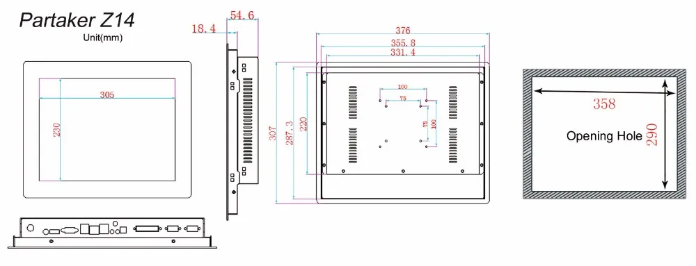 Причастником Elite Z14 15 дюймов Тайвань Высокая температура 5 Провода сенсорный экран Intel J1900 четырехъядерный IP51 панель ПК с 2 мм панель