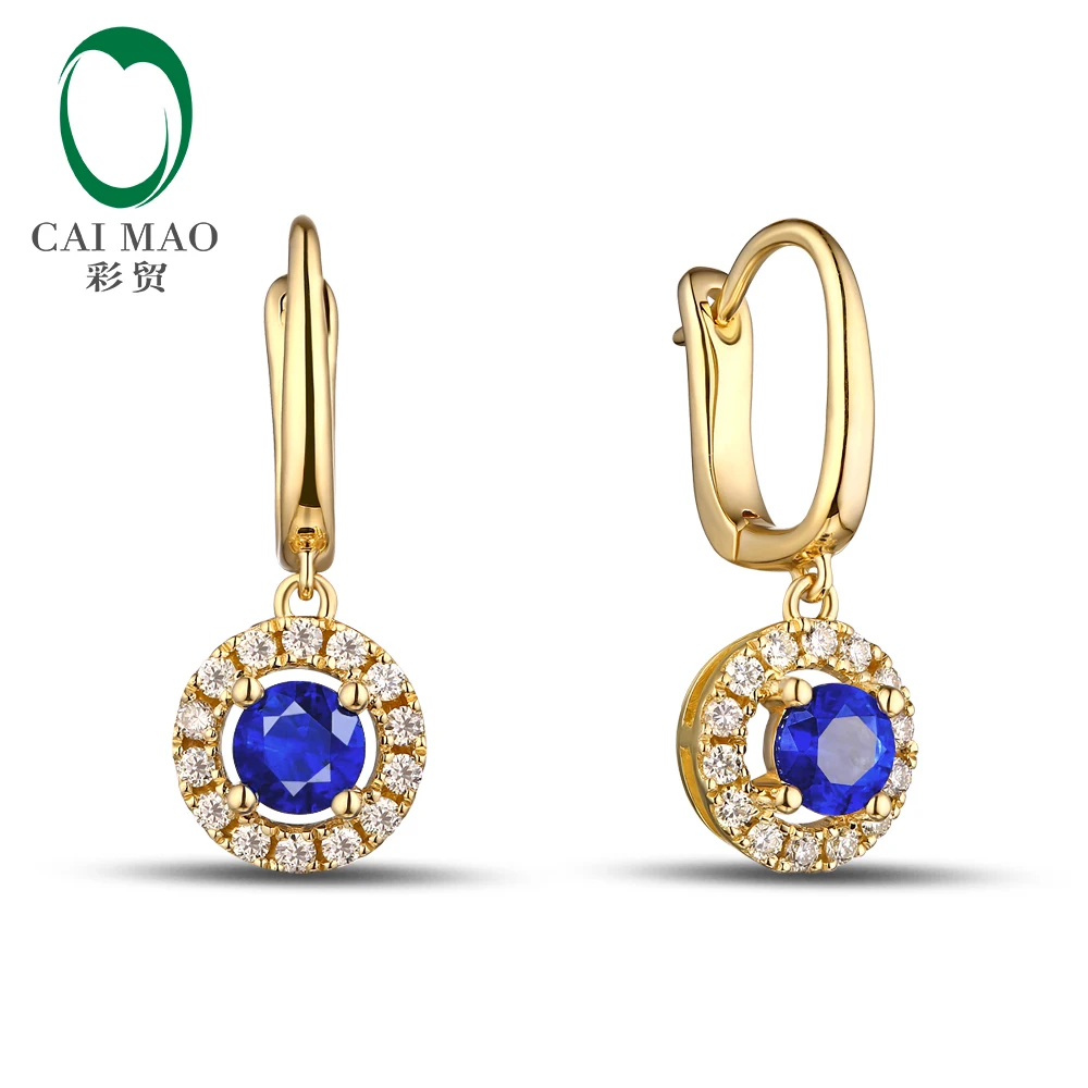 Unplated 14 K золото натуральный 0.83ct сапфиры& 0.28ct натуральные серьги с бриллиантами Caimao ювелирные изделия