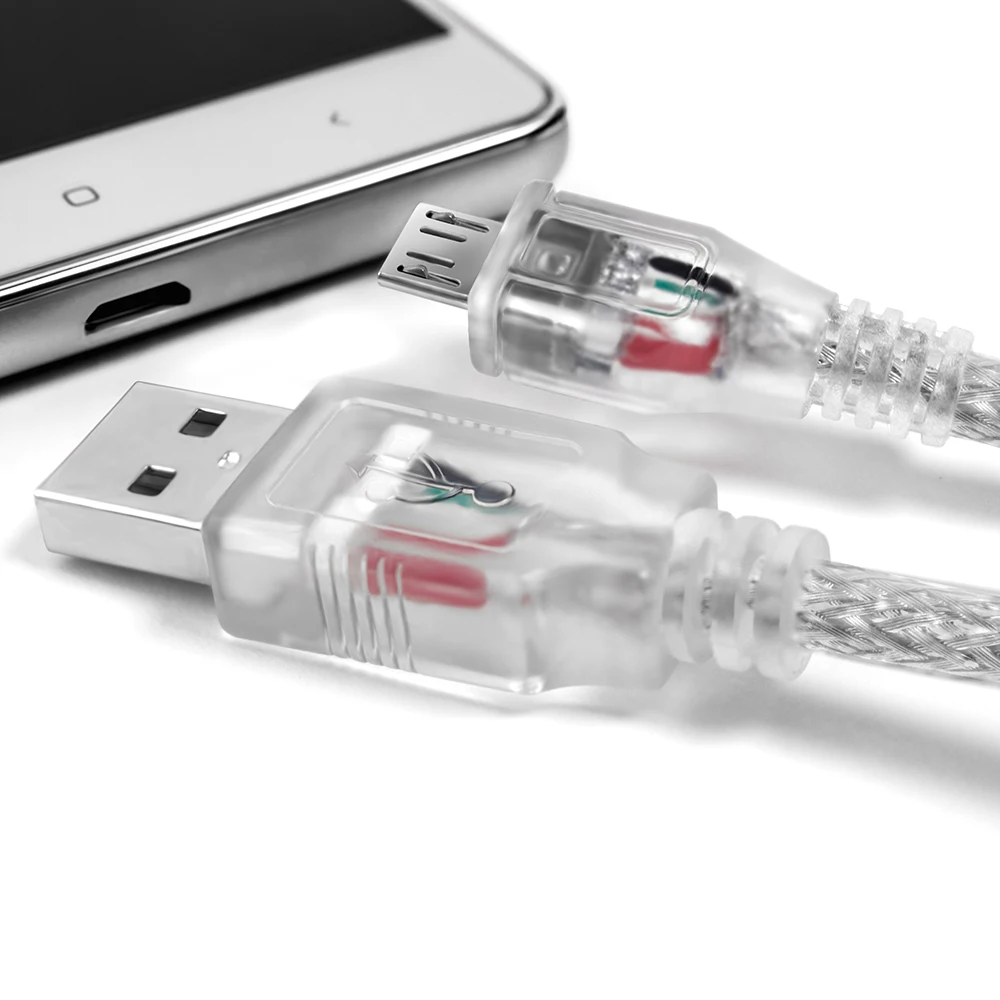 GCR кабель Micro USB 2.0 прозрачный армированный быстрая зарядка для синхронизации