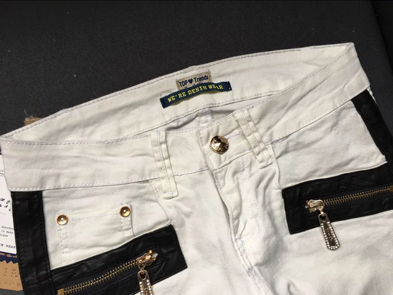 Низкая Талия Тонкий Стрейч Брюки Сращивание Кожа Сетка Вышитые для Женщин |