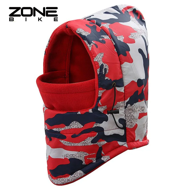 Red camo ZONEBIKE непромокаемая зимняя теплая шапка для езды на велосипеде, теплая флисовая хлопковая Ветрозащитная маска для лица, Балаклава для сноубординга, спортивный шарф - Цвет: Red camo