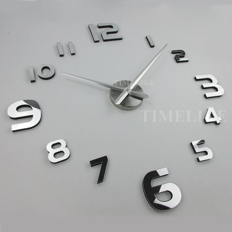 Большие часы 3D настенные украшение для гостиной зеркальные наклейки кварцевые