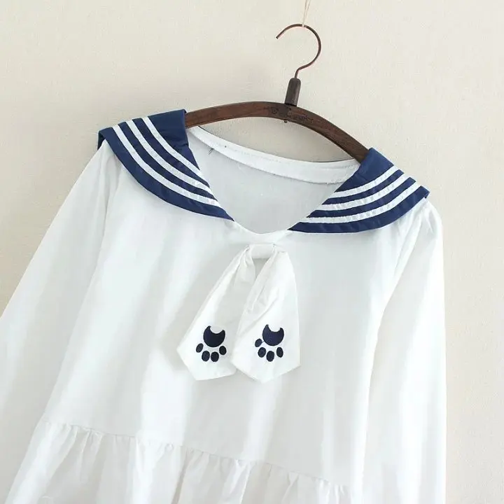 Женское платье с длинным рукавом Adomoe хлопковое морячьими воротниками и