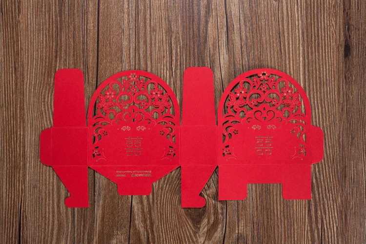 Азиатский тематические красного цвета Двойной Счастье Свадебная коробка конфет