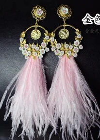 Style 9 pink Новые модные роскошные большие натуральные страусиные перья серьги ювелирные изделия длинные висячие серьги для женщин серьги для ночного клуба - Окраска металла: Style 9 pink