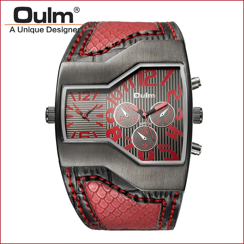 OULM Брендовые мужские часы с двумя часовыми поясами спортивные Стильные
