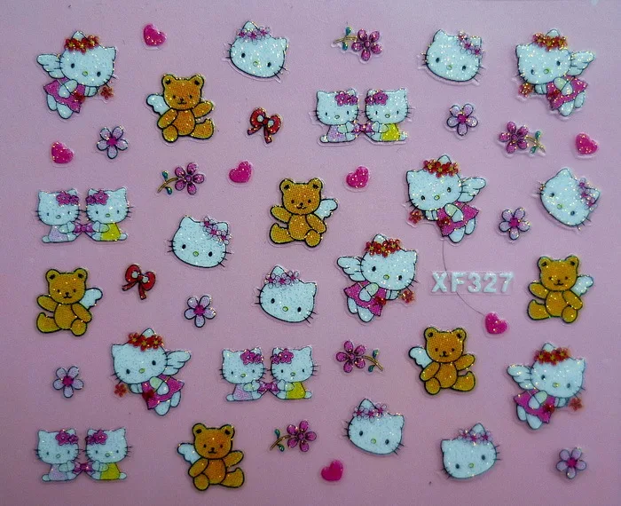Продавец фабрики 25 компл./лот можно смешивать 3D рисунок «Hello Kitty» 25 конструкции исскуство ногати наклейки с персонажами из мультфильмов украшения XF311-XF334