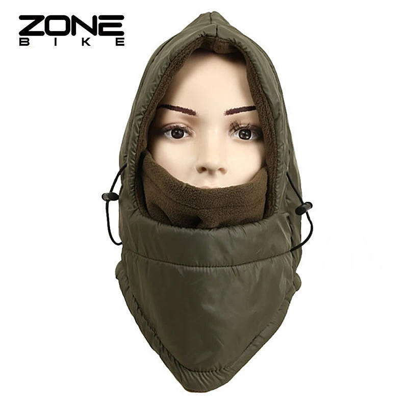 army green ZONEBIKE непромокаемая зимняя теплая шапка для езды на велосипеде, теплая флисовая хлопковая Ветрозащитная маска для лица, Балаклава для сноубординга, спортивный шарф - Цвет: army green