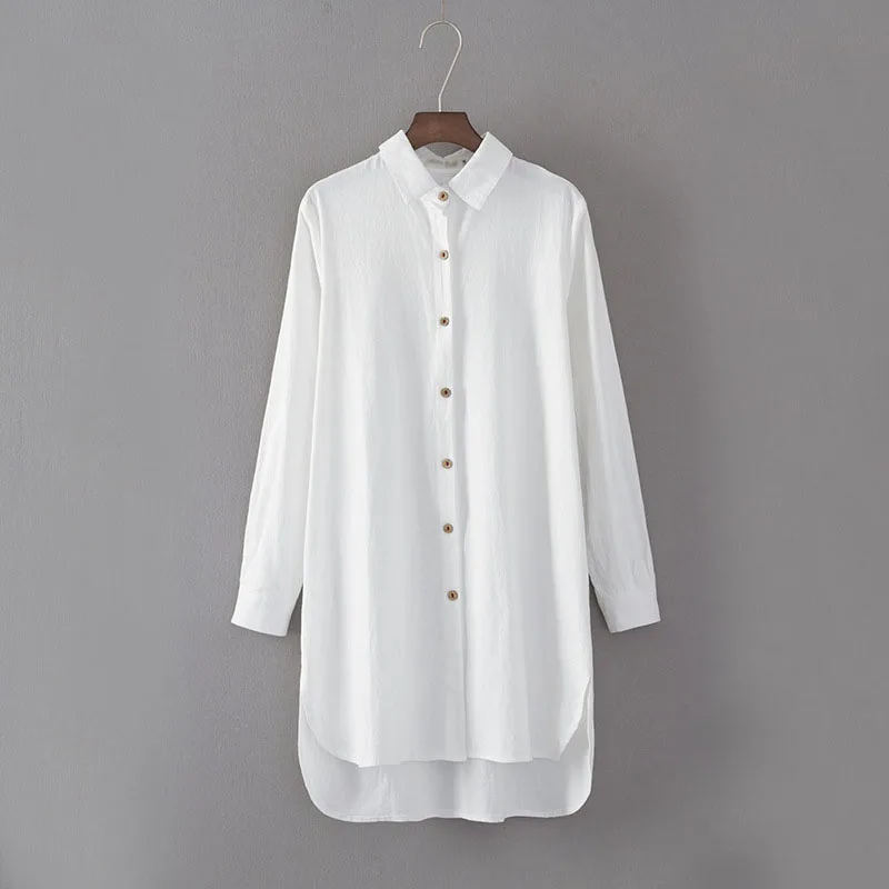 Женская длинная рубашка в стиле ретро Повседневная Свободная из хлопка и льна
