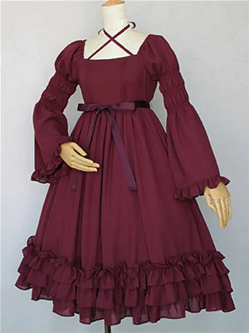 

JSK Victorian Maiden Cla Lolita Chiffon Dress Black White Burgundy