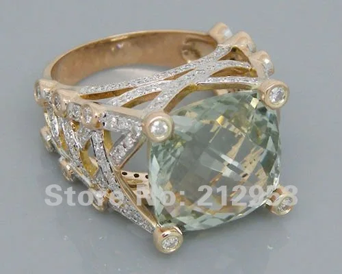14.35Ct, розовое золото 18 К, обручальное кольцо с зеленым аметистом, ювелирные украшения для женщин, Подарок на годовщину