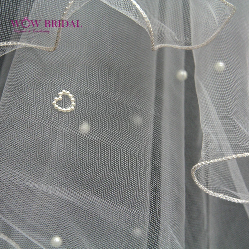 Wowbridal изящные невесты фата сладко-сердечные жемчуг бисера органзы развертки поезд свадебные аксессуары
