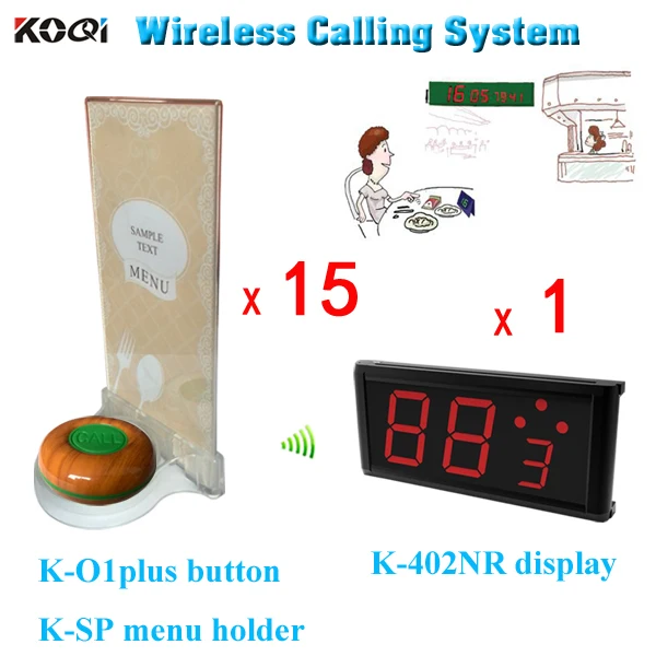 1 Набор из 15 кнопок вызова и приемник дисплея беспроводной пейджер в отеле для