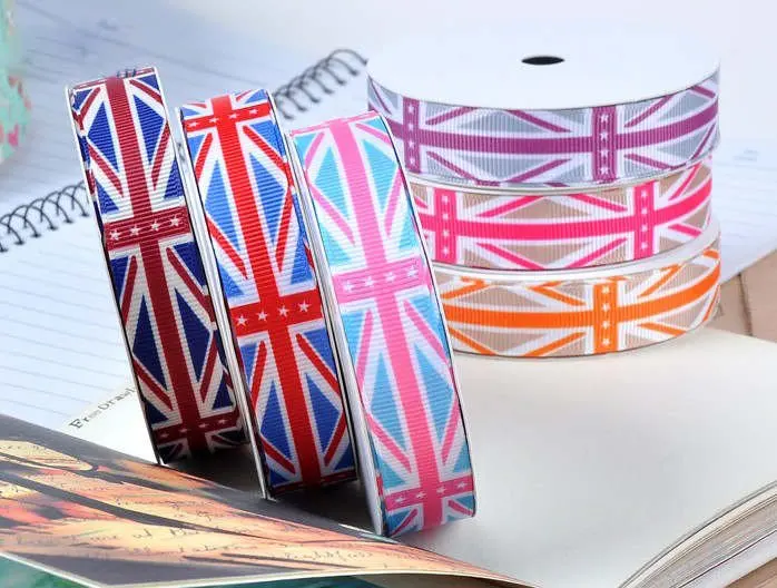[IuBuFiGo] 10Y " 25 мм английская лента с флагом Grosgrain печатная лента для DIY лук