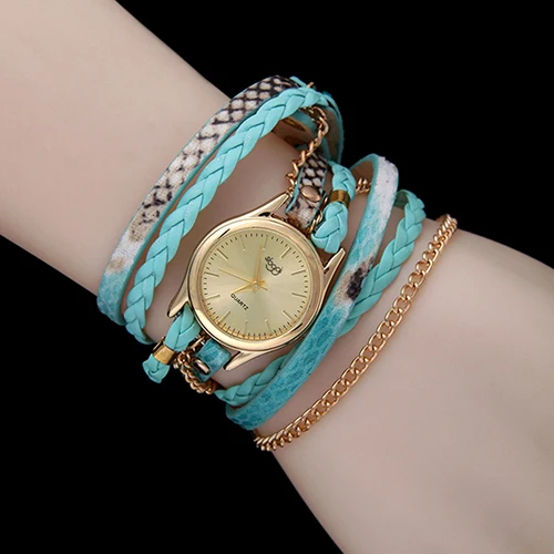 Для женщин модные Многослойные Плетеный Искусственная кожа ремень Кварц Браслет