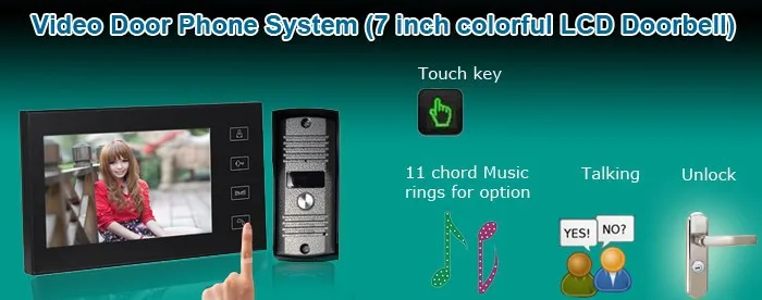 Видеодомофон проводной с камерой 7 дюймов и ЖК дисплеем|intercom system|visual doorbelldoorphone