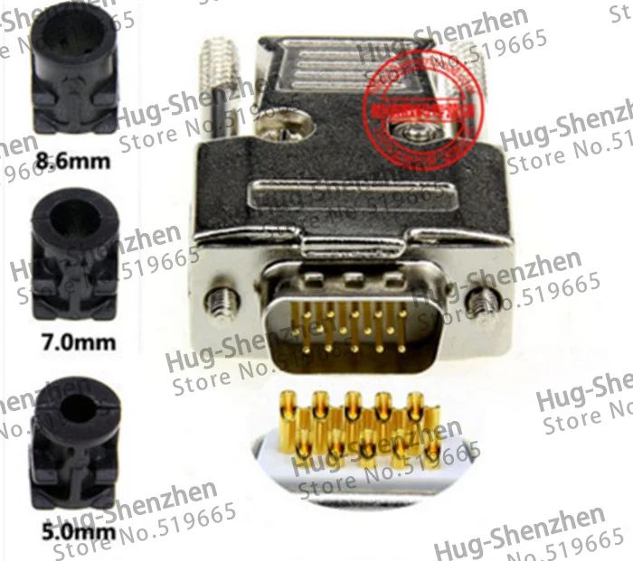 Верхняя D-Sub 15-контактная DB15 VGA 3-рядная позолоченная штепсельная вилка