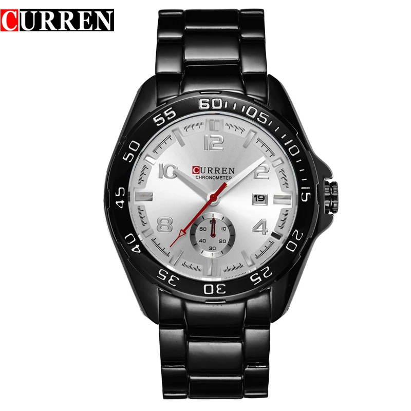 Стильный бренд CURREN цена Montre Homme белый циферблат черный стали Кварцевые часы