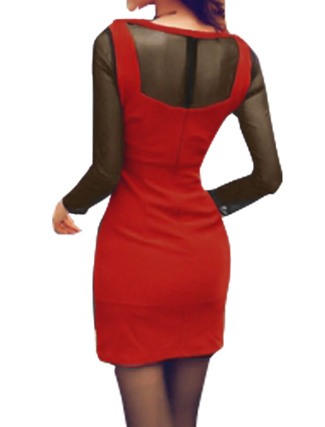 ALLEGRA K Women Round Neck Semi Sheer Mesh Panel Mini Bodycon Dress | Женская одежда