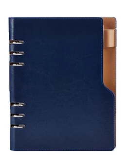 blue A5 6 колец из искусственной кожи, бизнес круглые кольца, переплет, блокноты, 90 листов, с наружной ручкой, вставляется - Цвет: blue