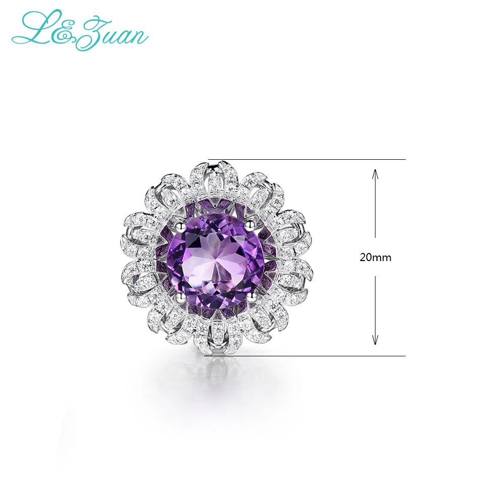 Женские серьги клипсы с натуральным аметистом I & Zuan элегантные круглые из