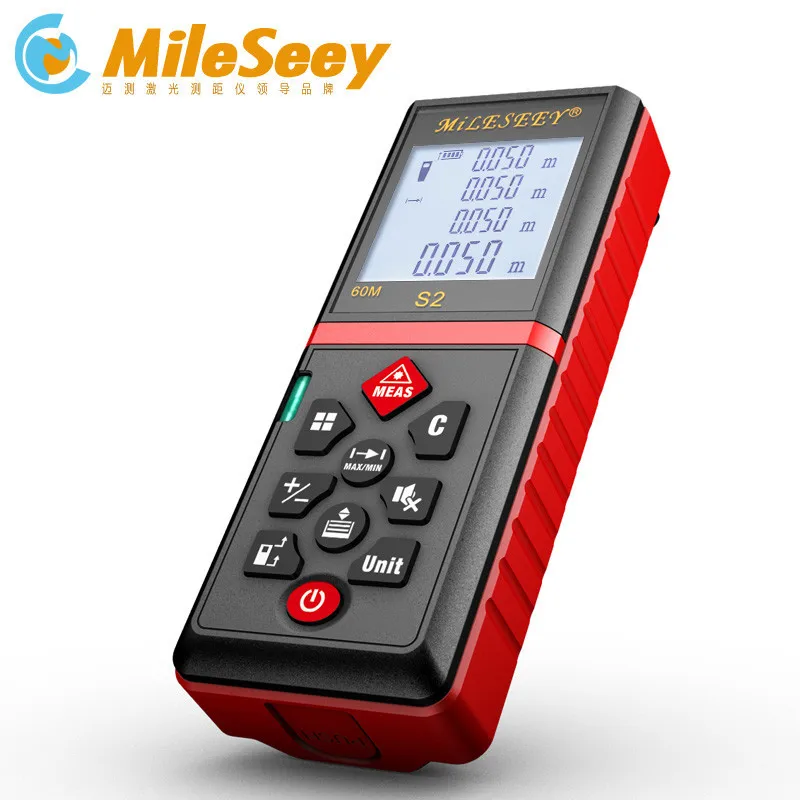 Mileseey S2 лазерный дальномер 40 м 60 м 100 м с пузырьковым уровнем умный Одноместный лазерный дальномер для измерения площади и объема