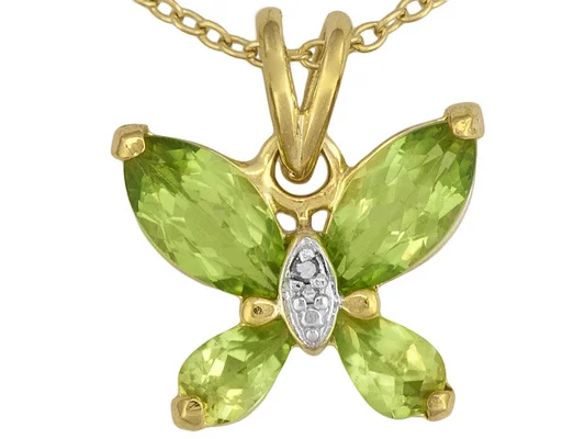 Manchurian Peridot1.29ctw, белый бриллиант. 01ct 18 k Yg из стерлингового серебра кулон с цепочкой - Цвет камня: Зеленый