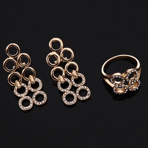 Панк Женщины Полые Круг Горный Хрусталь Браслет Серьги Кольцо Ожерелье