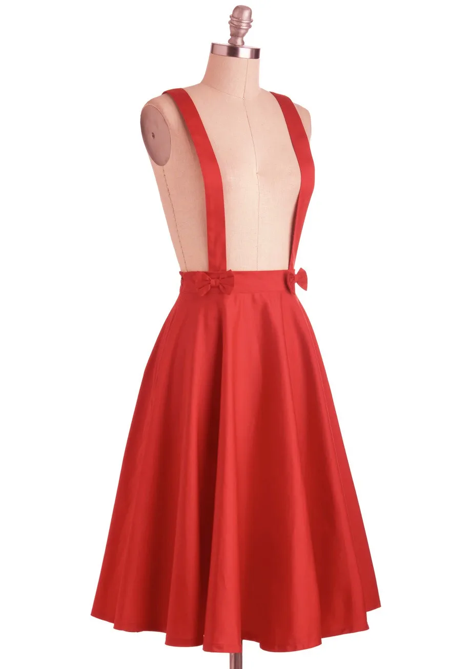 Женская винтажная юбка миди на бретелях красная с бантом в стиле рокабилли 50 х