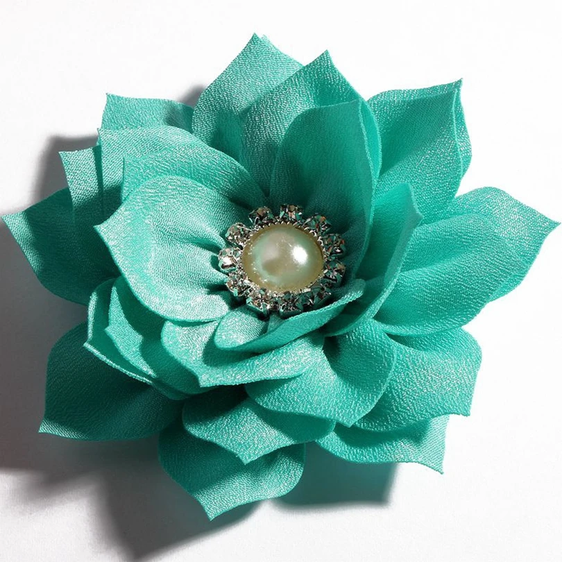 10pcs/lot 3.6&quot 13colors Hair Clips Lotus Flower With Rhinestone Pearl Button For Accessories Fabric Flowers Headbands |