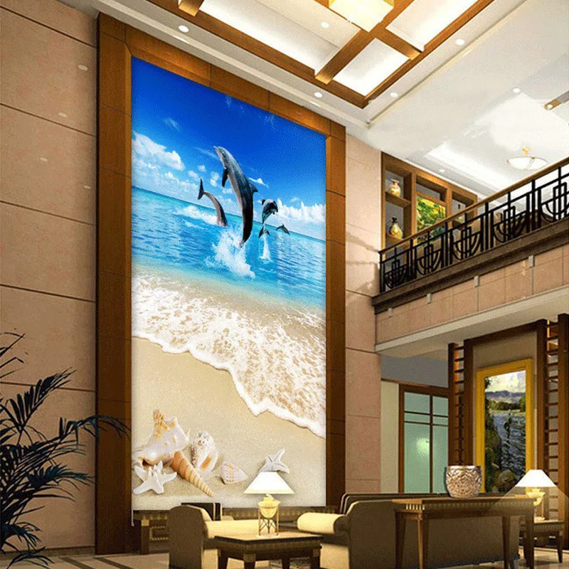 Пользовательские 3D напольные обои, пляжные ракушки, морская звезда, дельфин, гостиная, искусственный декор, самоклеящиеся Настенные обои от AliExpress WW