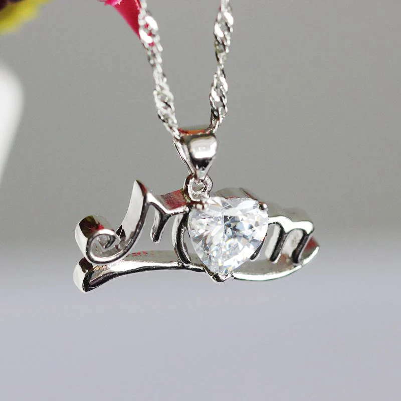 US STOCK 15% Off Simulated Pearl Cubic Zirconia Heart Pendants Mother's Day Female Colar Mom's Necklace Women Uloveido Y123 |
