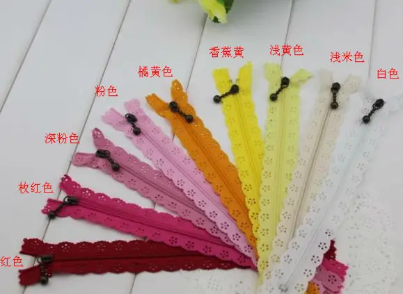 1000 шт./лот модные застежки молнии 20 см или 25 с кружевной нейлоновой отделкой для