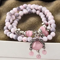 quality muti three layer natural sand stones beads bracelets opal crystal bracelet lock pendant handmade bracelets retro jewelry