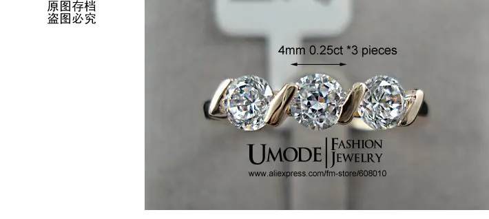 UMODE Женские ювелирные украшения: кольца с покрытием из розового золота 18к и 3 фианитами 0,25к JR0063A