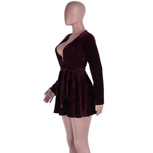 Женщины Мода Sexy Погружаясь V образным Вырезом С Длинным Рукавом Опоясанные