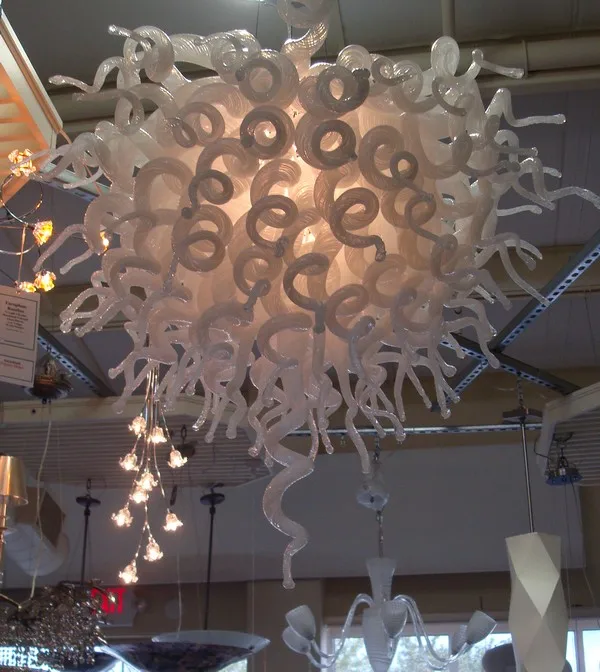 

Free Shipping Modern Fathionable Style White Hand Blown Murano Glass Chandelier with LED Bulbs