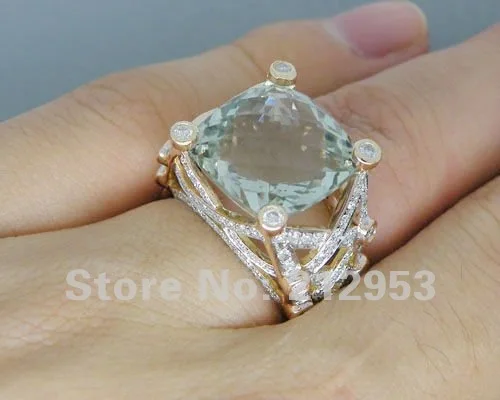 14.35Ct, розовое золото 18 К, обручальное кольцо с зеленым аметистом, ювелирные украшения для женщин, Подарок на годовщину