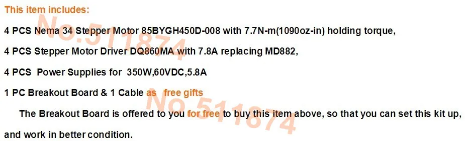От DE! 4 оси Nema34 шаговый двигатель 85BYGH450D-008 1090oz-in ЧПУ комплект и драйвер