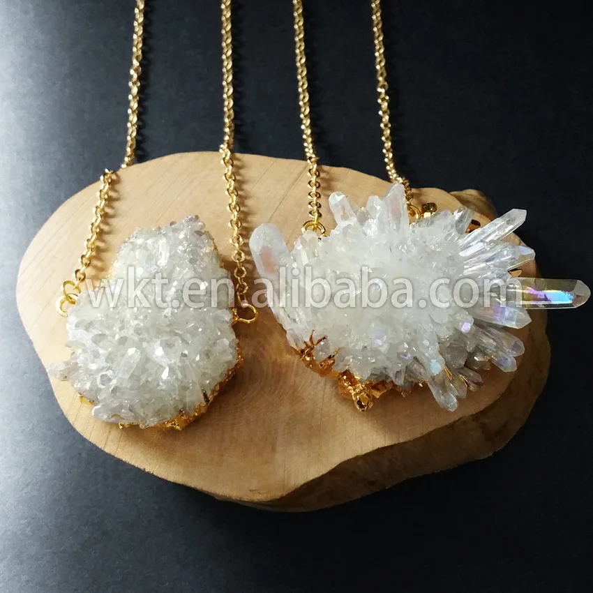 

WT-N532 Wholesale angle crystal cluster natural white quartz in randomly shape with double loops for women necklace jewelry