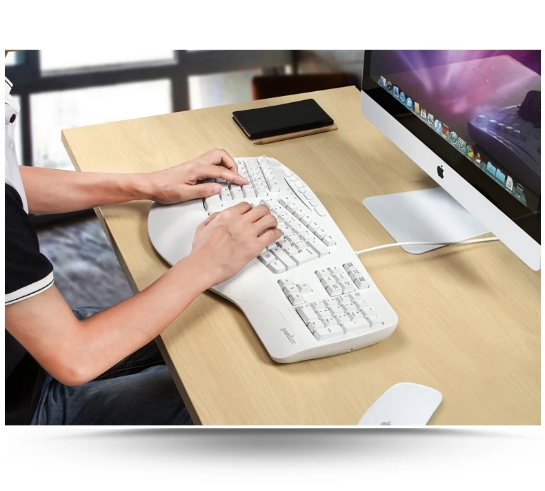 Perixx PERIBOARD-512II USB Проводная Ergonimic мультимедийная клавиатура удобный обтекаемый дизайн для игр, офиса и домашнего использования